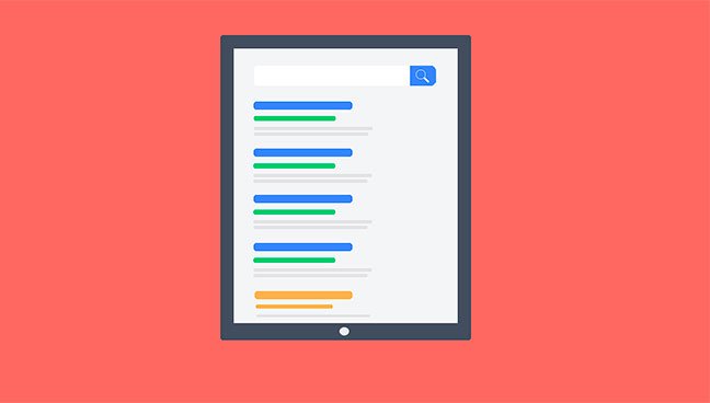 Search engine results page on tablet vector