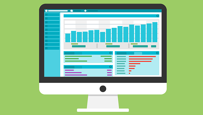 Vector of iMac monitor displaying an online statistics report