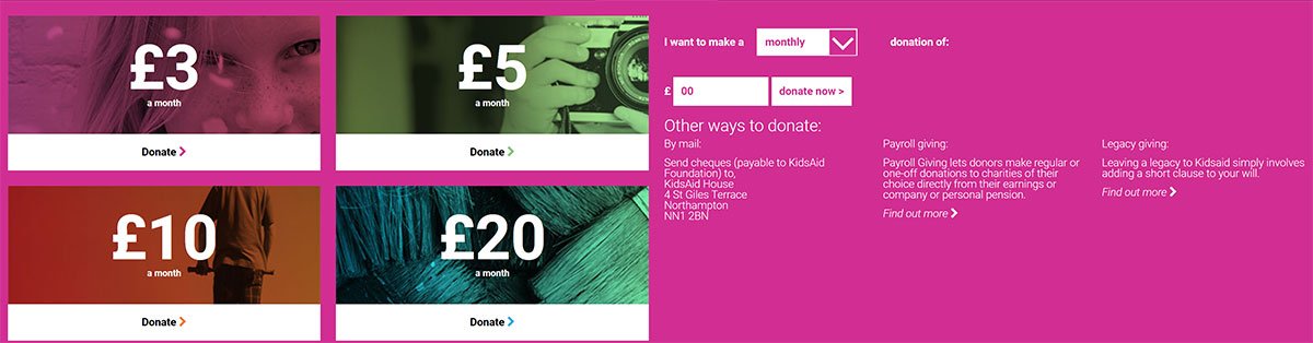 Kids Aid website donation form