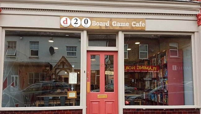 Front of D20 board game cafe in Watford